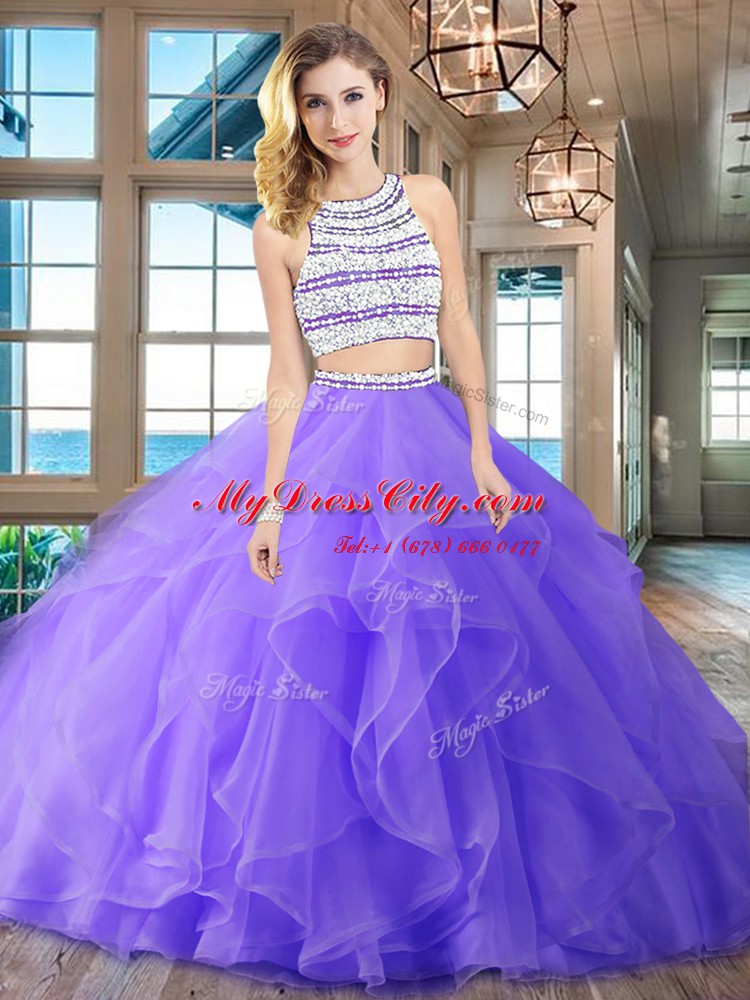 Excellent With Train Lavender Quinceanera Dresses Scoop Sleeveless Brush Train Backless