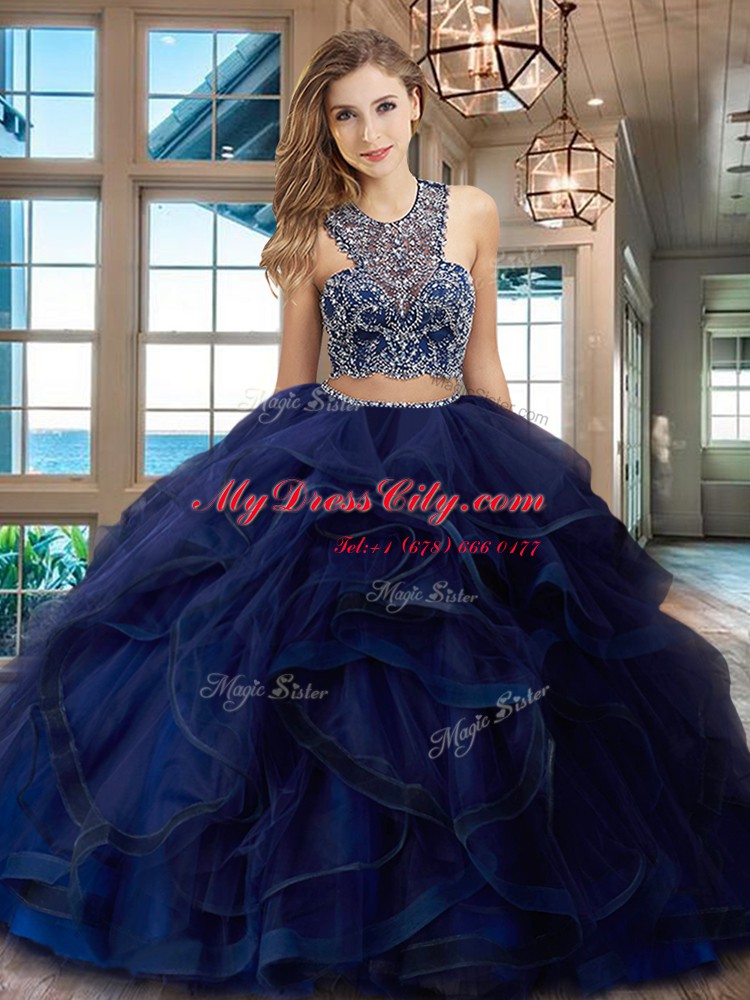 Scoop Sleeveless Tulle With Brush Train Criss Cross Vestidos de Quinceanera in Burgundy with Beading and Ruffles