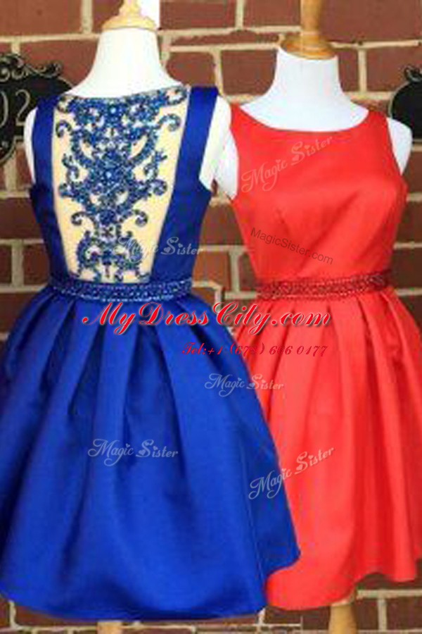 Amazing Royal Blue Side Zipper Cocktail Dress Beading Sleeveless Knee Length