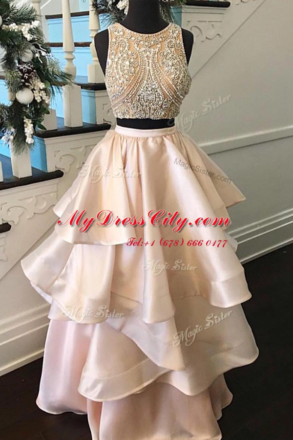 Peach Celeb Inspired Gowns Prom and For with Beading Scoop Sleeveless Zipper