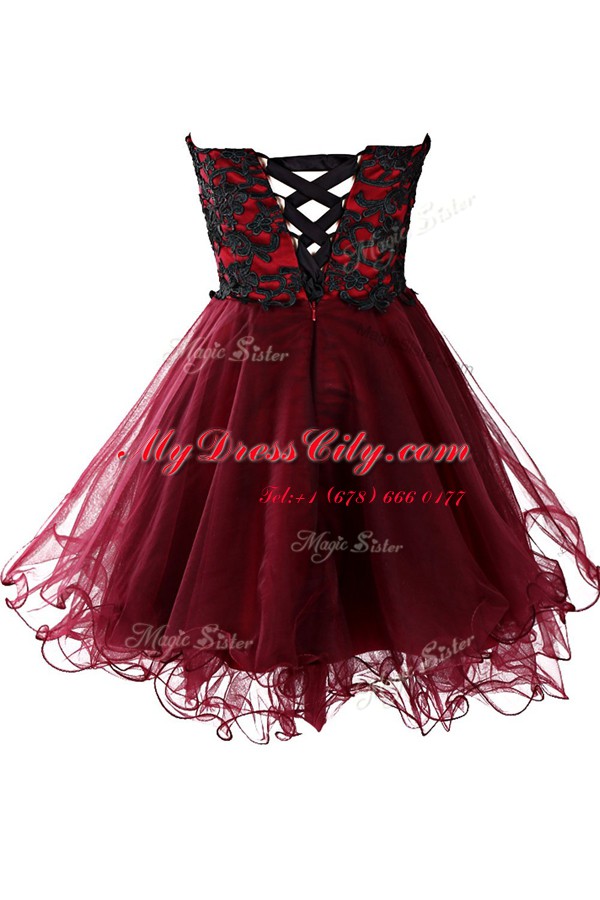 Gorgeous Sleeveless Knee Length Lace Zipper Prom Gown with Burgundy