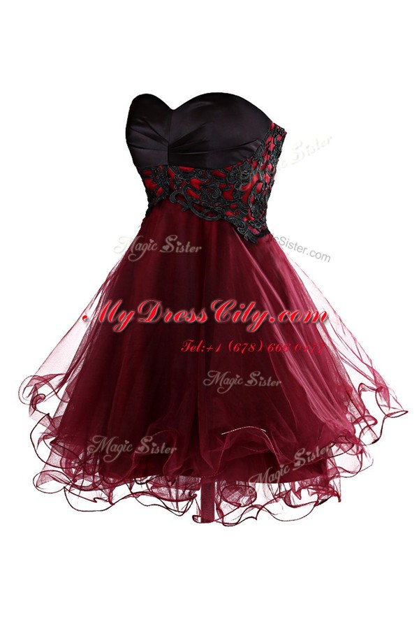 Gorgeous Sleeveless Knee Length Lace Zipper Prom Gown with Burgundy