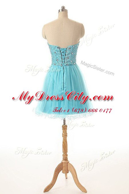 Simple Aqua Blue Sweetheart Lace Up Beading Party Dress Sleeveless