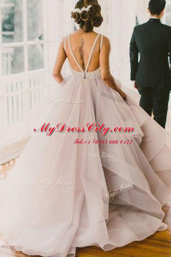 Exceptional With Train Champagne Glitz Pageant Dress Scoop Sleeveless Sweep Train Backless