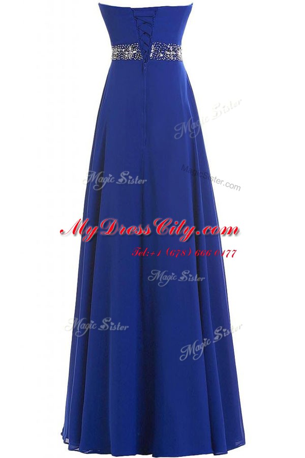 Hot Sale Beading Homecoming Dress Royal Blue Lace Up Sleeveless Floor Length