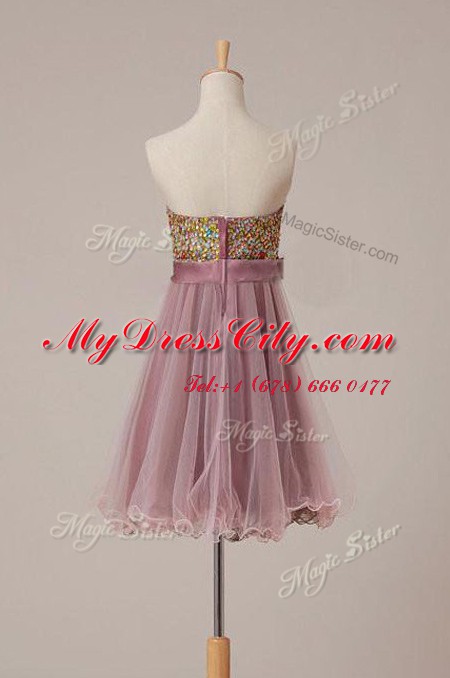 Tulle Sleeveless Knee Length Homecoming Dress and Sashes ribbons and Sequins