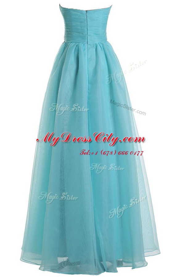 Inexpensive Blue Sleeveless Floor Length Appliques Zipper Prom Dress