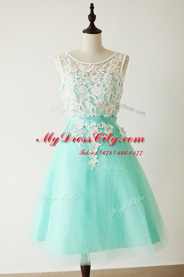 Super Apple Green Bateau Neckline Lace and Sashes ribbons Prom Gown Sleeveless Zipper