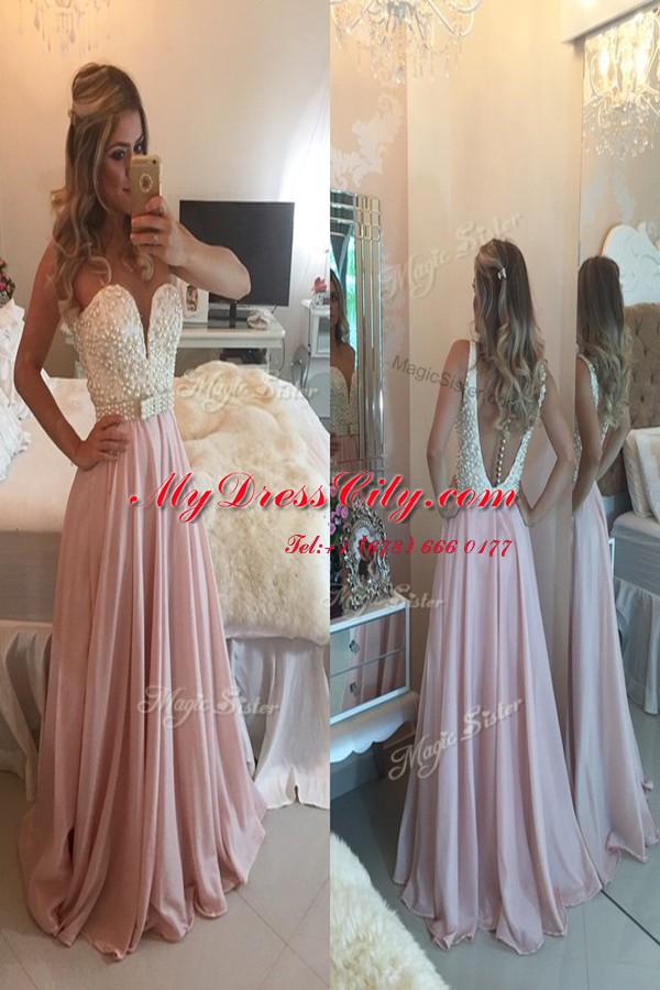 Custom Made Blue Chiffon Clasp Handle Sweetheart Sleeveless Floor Length Prom Dress Beading