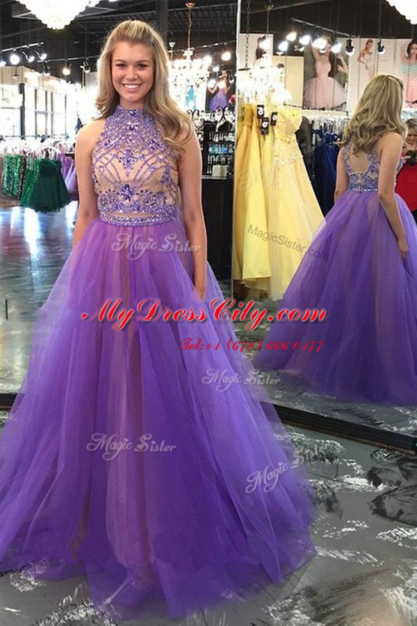 Comfortable Scoop Sleeveless Beading Backless Prom Dresses