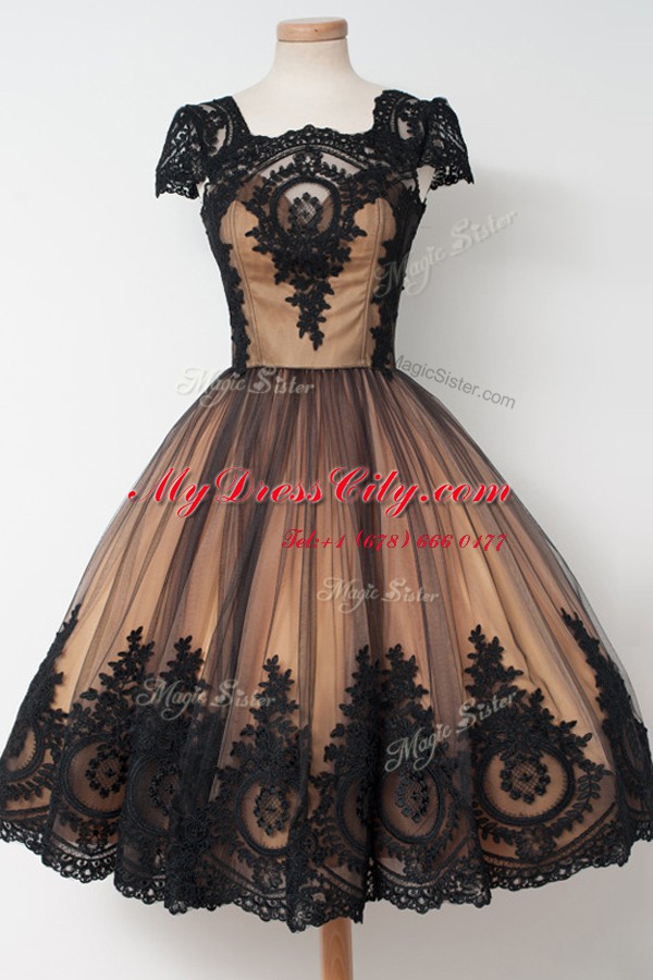 Cap Sleeves Zipper Knee Length Lace Homecoming Dress