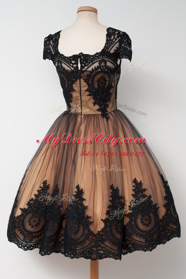 Cap Sleeves Zipper Knee Length Lace Homecoming Dress