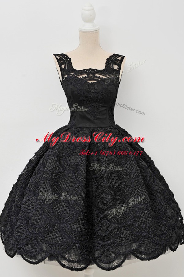 Extravagant Sleeveless Knee Length Lace Zipper Prom Dresses with Black