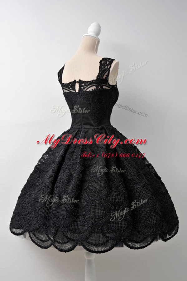 Extravagant Sleeveless Knee Length Lace Zipper Prom Dresses with Black