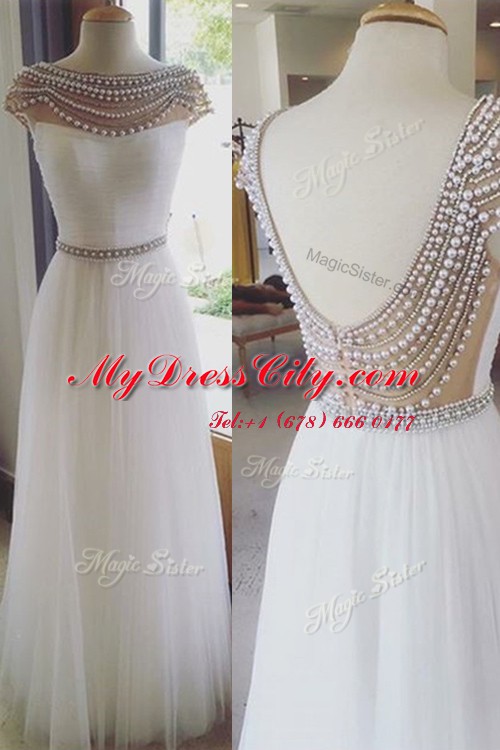 Cap Sleeves Beading Zipper Evening Dress