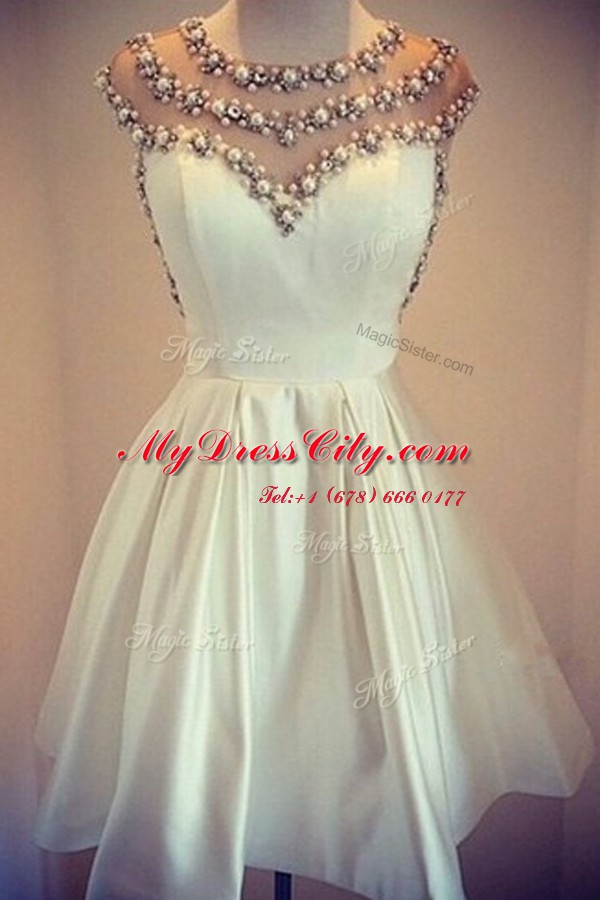 Custom Fit Mini Length White Prom Party Dress Scoop Cap Sleeves Zipper