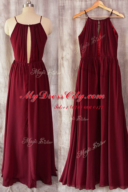 Burgundy Spaghetti Straps Neckline Ruching Homecoming Dress Sleeveless Zipper