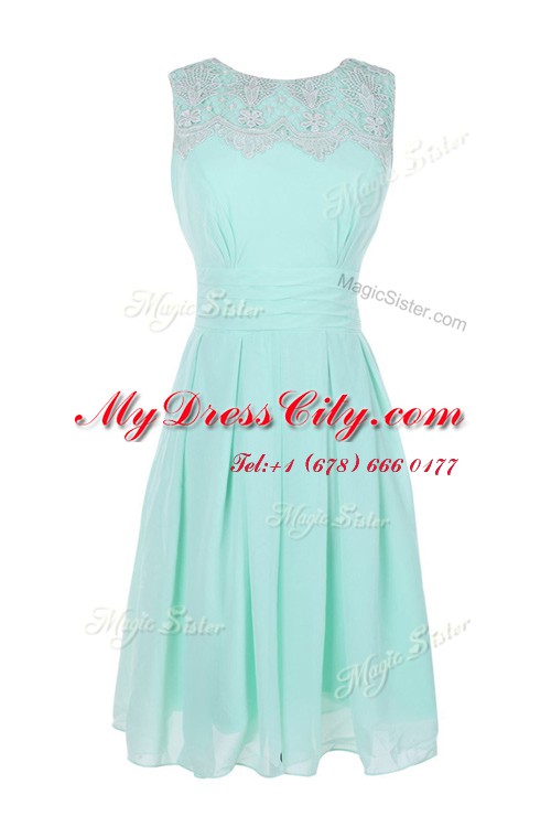 Artistic Apple Green Sleeveless Belt Tea Length Dress for Prom