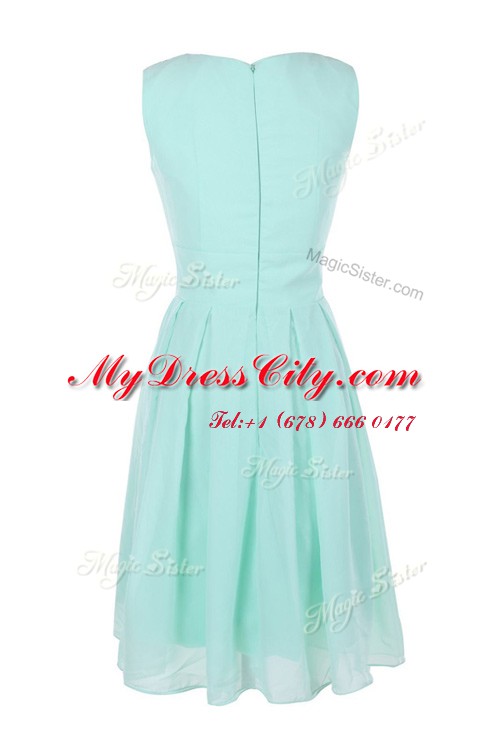 Artistic Apple Green Sleeveless Belt Tea Length Dress for Prom