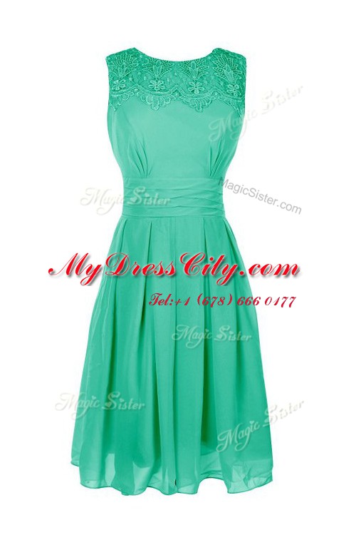 Artistic Apple Green Sleeveless Belt Tea Length Dress for Prom