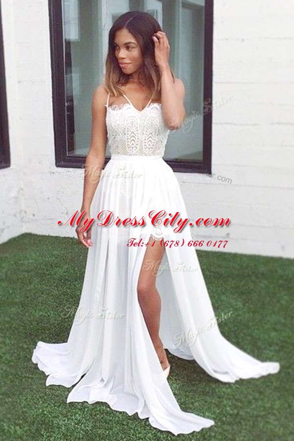 Chiffon Sleeveless Homecoming Dress Sweep Train and Lace