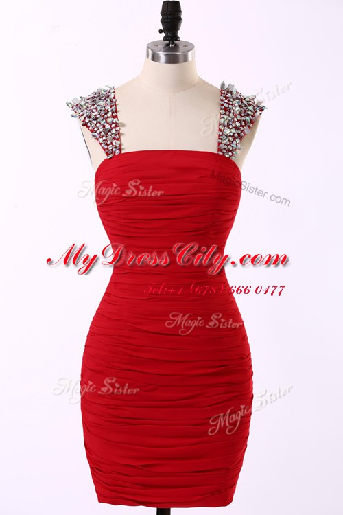 Column/Sheath Party Dress for Toddlers Red Straps Taffeta Sleeveless Mini Length Zipper