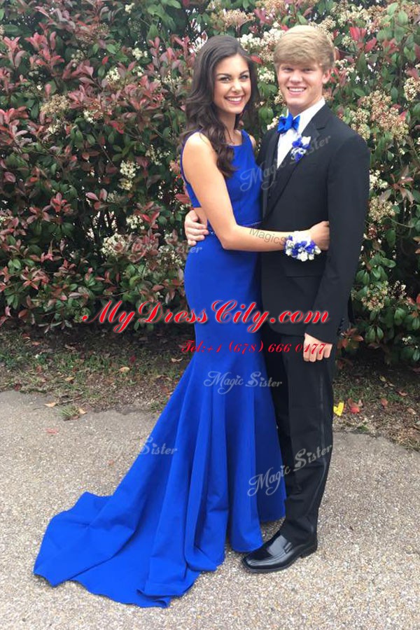 Elegant Mermaid Sleeveless Sweep Train Beading Backless Prom Dresses