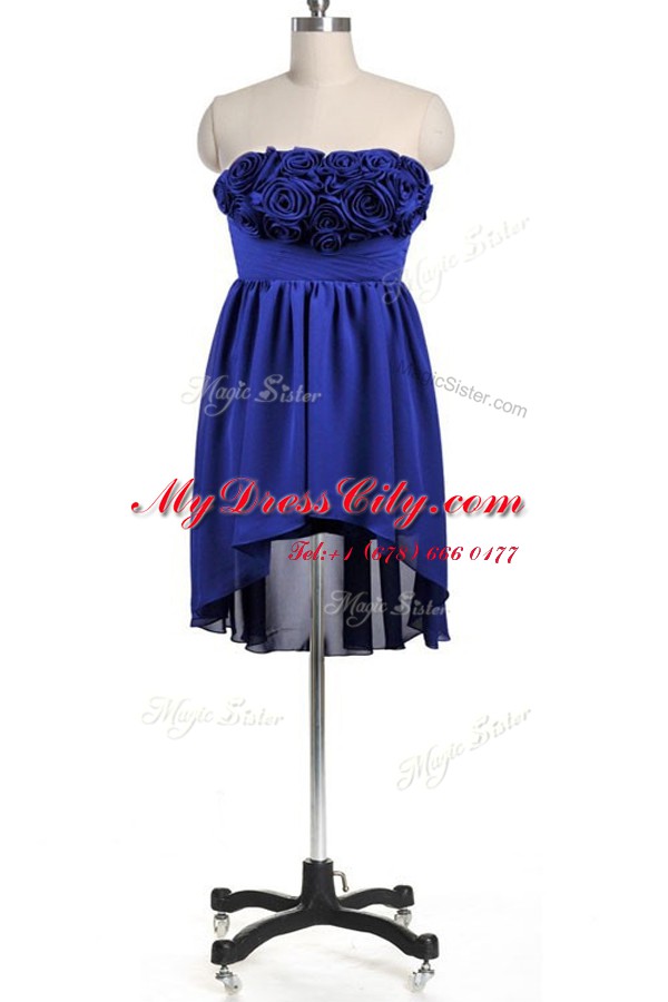 Sleeveless Knee Length Hand Made Flower Zipper Party Dress for Toddlers with Royal Blue