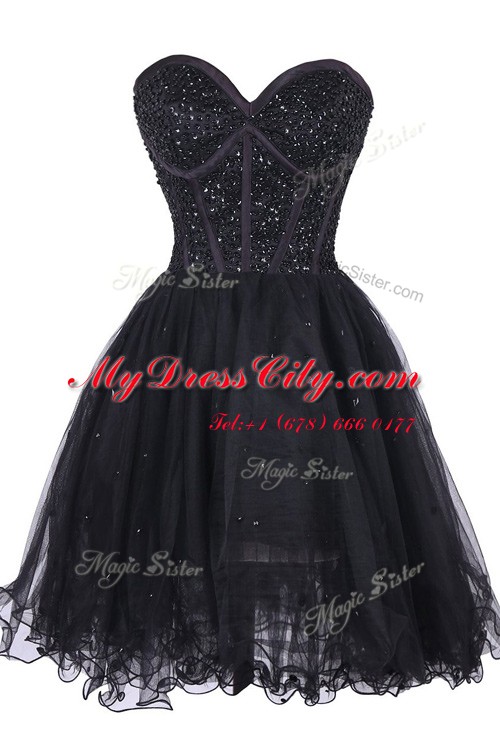 Sequins Sweetheart Sleeveless Criss Cross Prom Party Dress Black Tulle