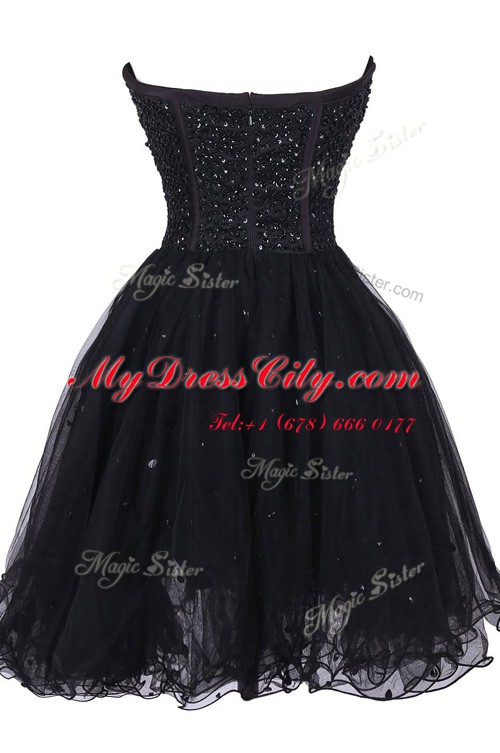 Sequins Sweetheart Sleeveless Criss Cross Prom Party Dress Black Tulle