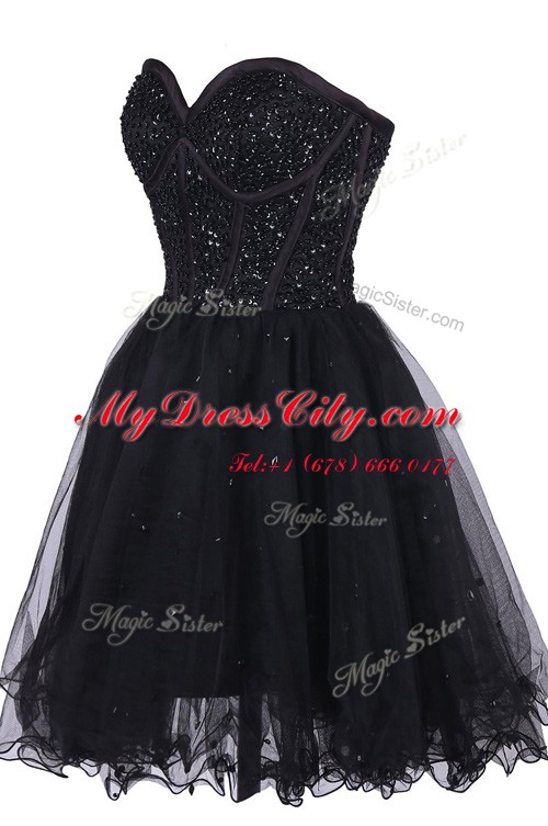 Sequins Sweetheart Sleeveless Criss Cross Prom Party Dress Black Tulle