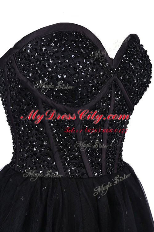 Sequins Sweetheart Sleeveless Criss Cross Prom Party Dress Black Tulle