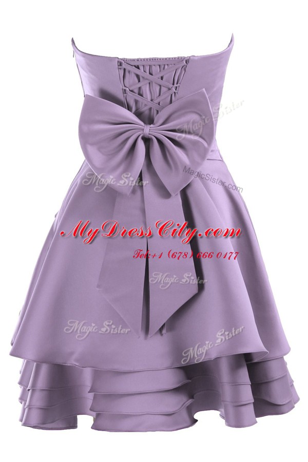 Top Selling Pleated Knee Length A-line Sleeveless Lavender Prom Dress Lace Up