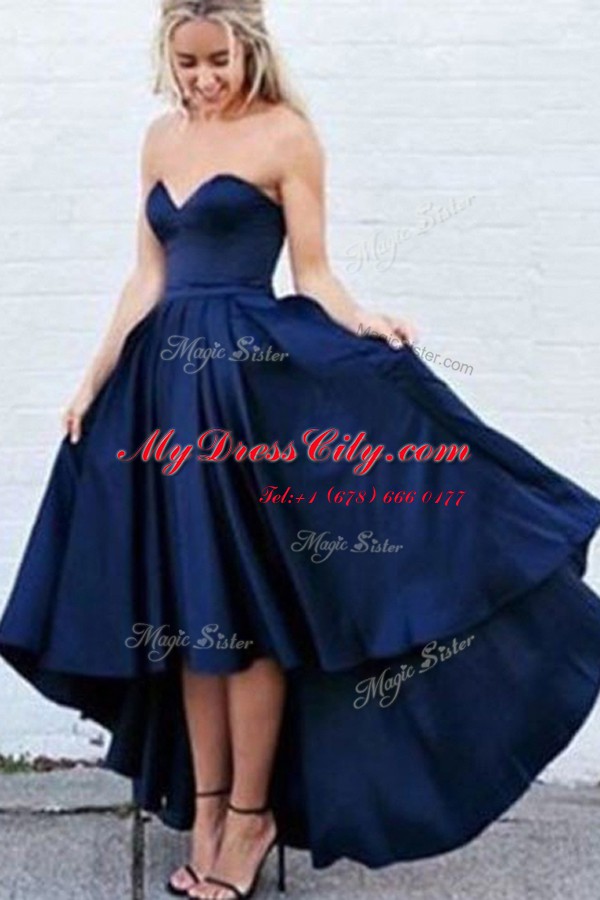 Navy Blue Celebrity Dress Prom and For with Pleated Sweetheart Sleeveless Zipper