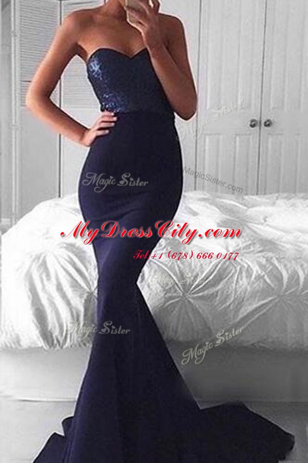 Mermaid Sleeveless Sweep Train Sequins Zipper Dress for Prom