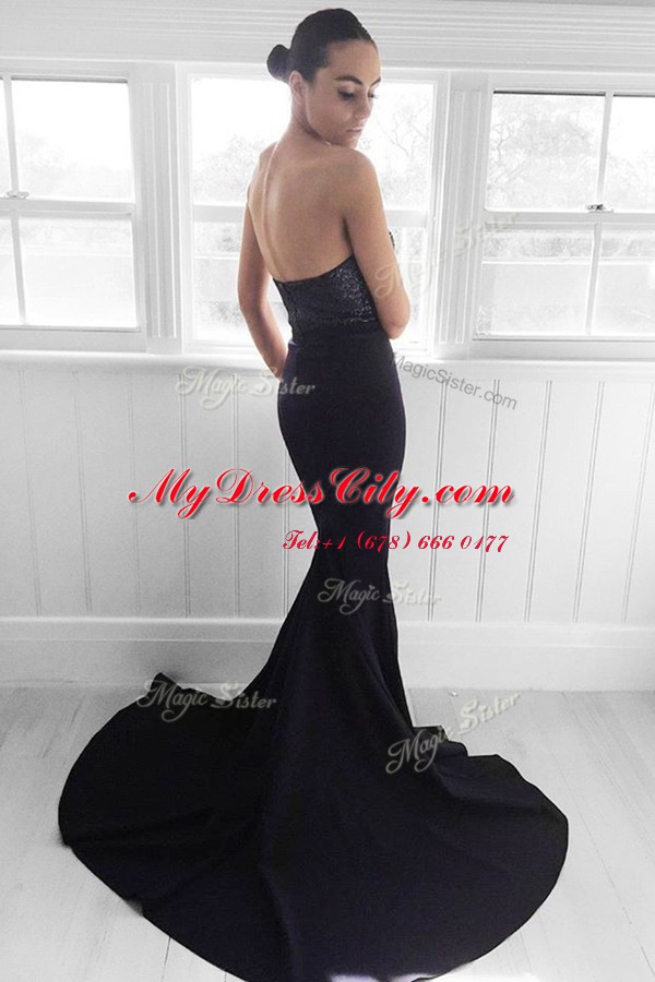 Mermaid Sleeveless Sweep Train Sequins Zipper Dress for Prom