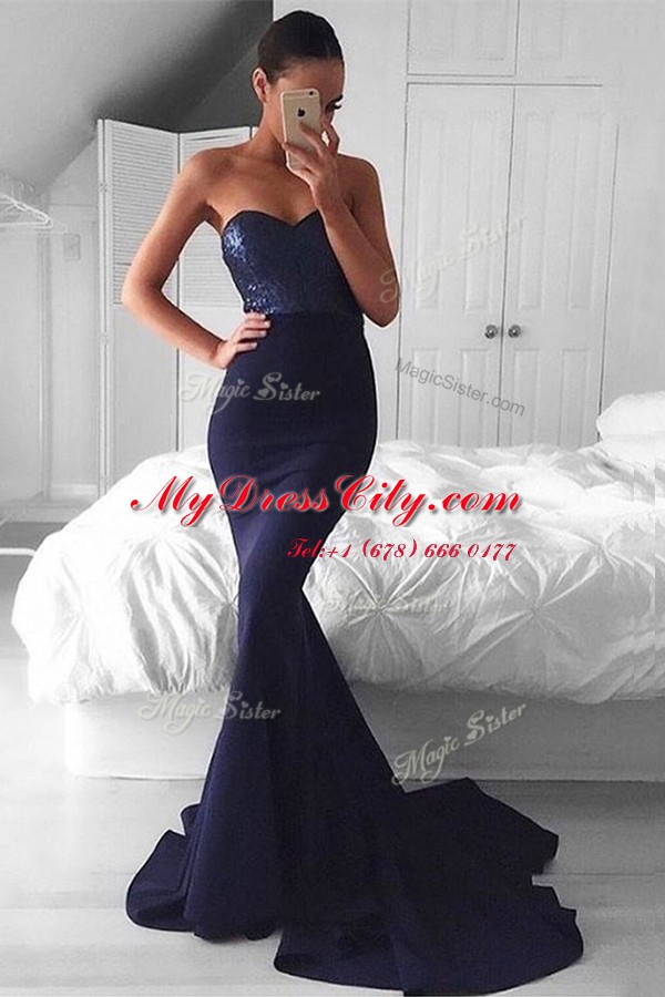 Mermaid Sleeveless Sweep Train Sequins Zipper Dress for Prom