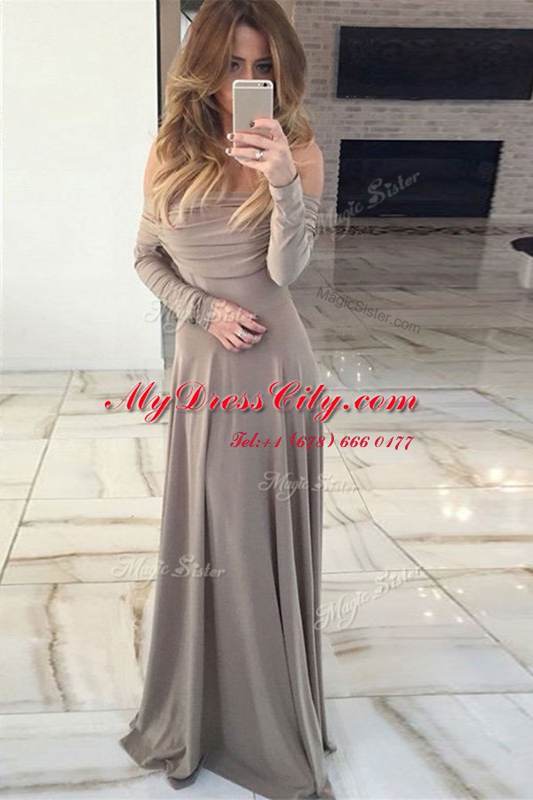 Captivating Green Zipper Off The Shoulder Ruching Homecoming Dress Chiffon Long Sleeves