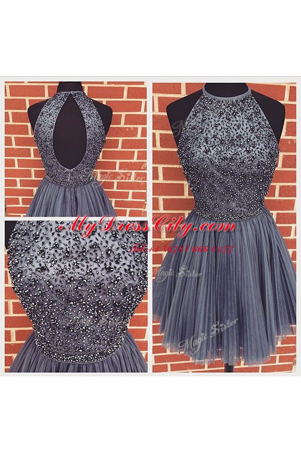 Sleeveless Beading and Ruching Backless Prom Party Dress