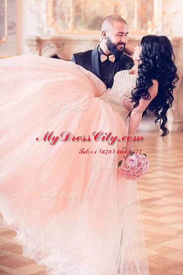 Custom Fit Floor Length A-line Sleeveless Pink Prom Gown Lace Up