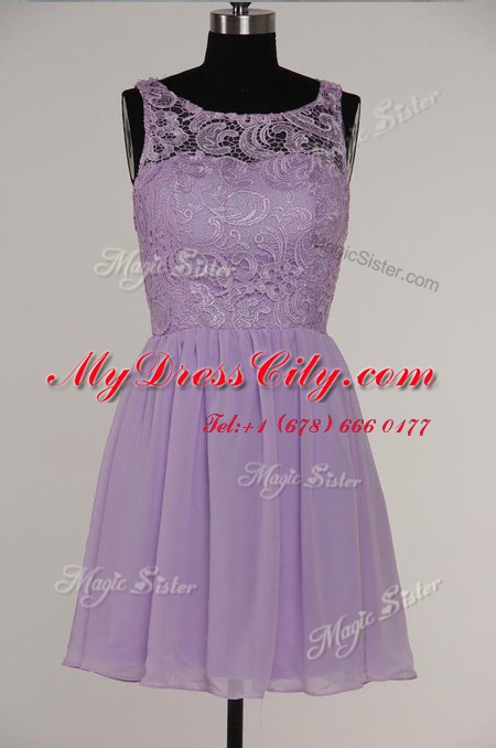 Scoop Knee Length Zipper Prom Dress Lavender for Prom with Lace