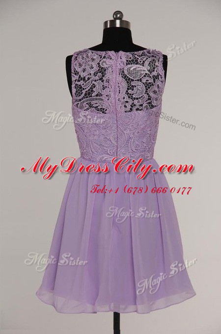 Scoop Knee Length Zipper Prom Dress Lavender for Prom with Lace