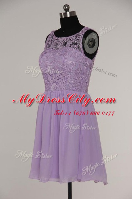 Scoop Knee Length Zipper Prom Dress Lavender for Prom with Lace