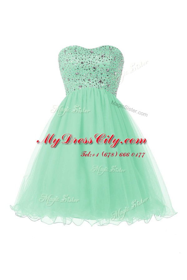 Fashion Knee Length Lace Up Prom Party Dress Apple Green for Prom and Party with Beading