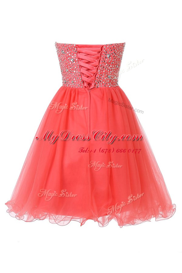 Fashion Knee Length Lace Up Prom Party Dress Apple Green for Prom and Party with Beading