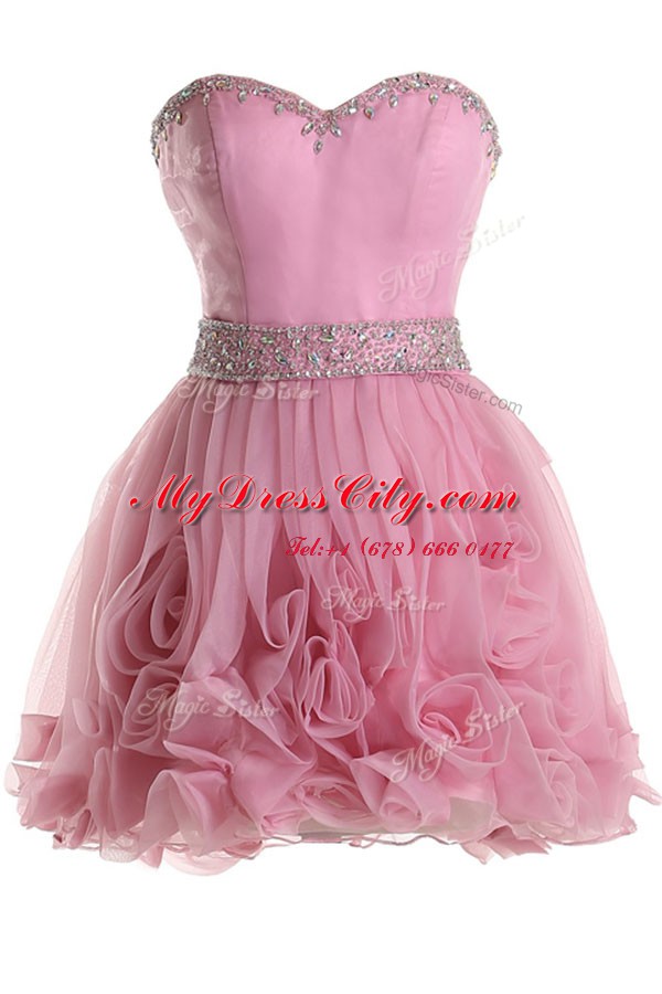 Inexpensive Knee Length Pink Evening Dress Sweetheart Sleeveless Zipper