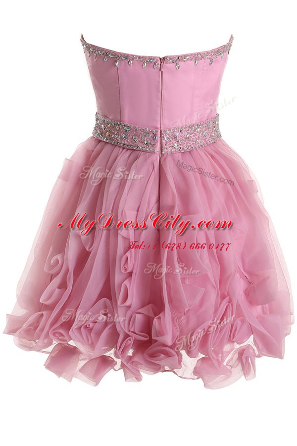 Inexpensive Knee Length Pink Evening Dress Sweetheart Sleeveless Zipper