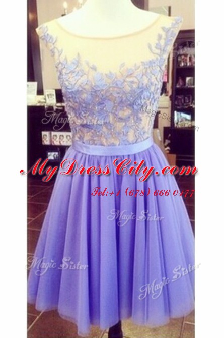 Captivating Scoop Lace Mini Length A-line Sleeveless Lavender Zipper