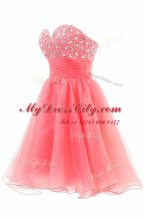 Custom Designed Knee Length Zipper Homecoming Dress Watermelon Red for Prom and Party with Beading