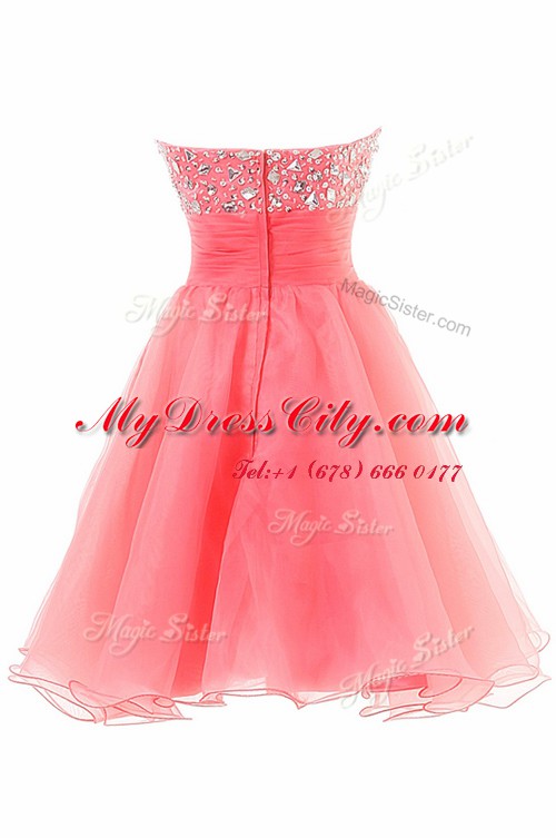 Custom Designed Knee Length Zipper Homecoming Dress Watermelon Red for Prom and Party with Beading